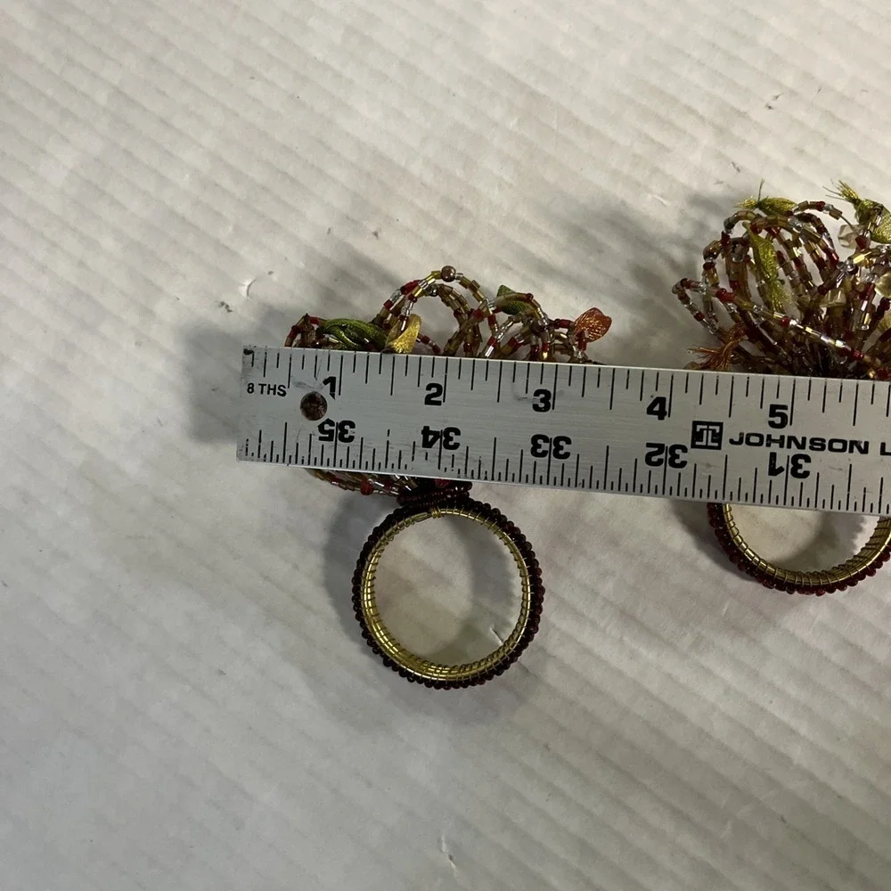 Pier One Napkin Rings Gold Amber Brown Beaded Floral Set Of 4 Boho‎ Hippie